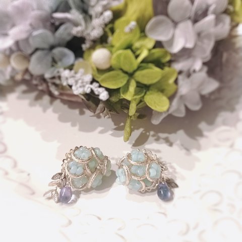 〘期間限定〙❥❥紫陽花(アジサイ)＆雨雫(しずく)💧ピアス