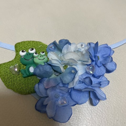 紫陽花チョーカー💠(ブルー)カエル付き