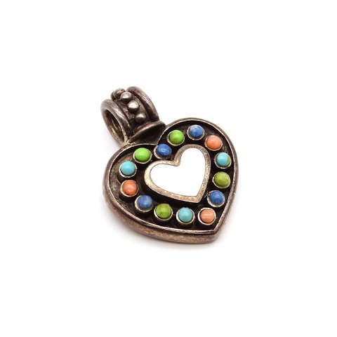 Vintage Silver 925 Heart Color Stone Pendant Top