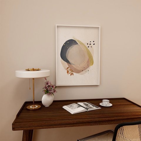 丸の抽象画ポスター / i0553 / インテリアポスター　ピンクと葉