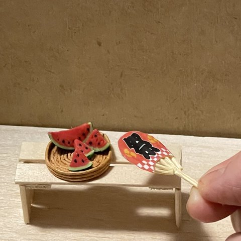 ミニチュア夏の風物詩#1 スイカと団扇 Miniature Japanese summer : watermelon& fan