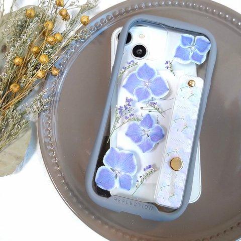 iPhoneケース　スマホケース　ブルー系 お花 花柄スマホ