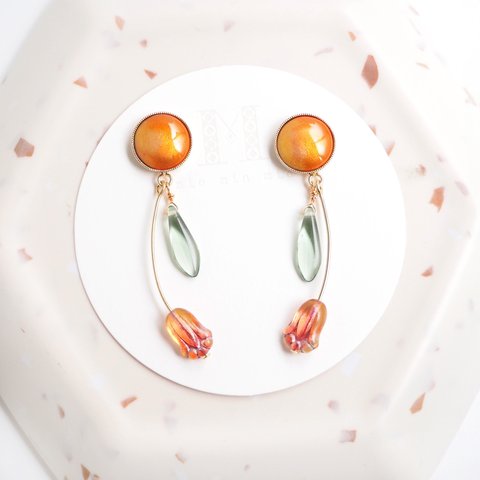 七宝焼 Tulipピアス ~Orange×Yellow~