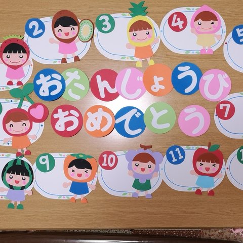 壁面飾り　お誕生日おめでとう　果物の妖精　お皿文字付き