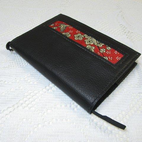 ハンドメイド　◆牛革のブックカバー　梅　Red 　「A6文庫本・NoteCover」Series