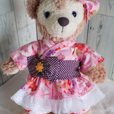 和花柄ピンクの甚平ドレスセット　Sサイズ　シェリーメイ　ぬいぐるみ服　コスチューム