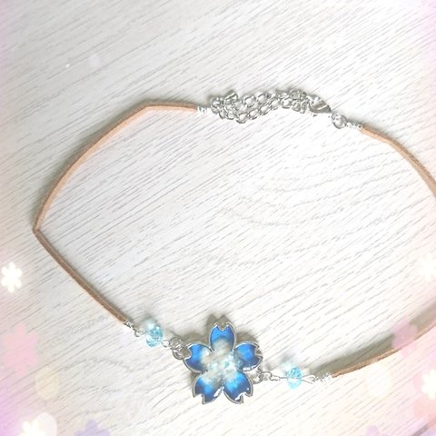 送料無料桜のチョーカー(青)
