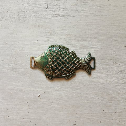 アメリカ製 ヴィンテージ 魚のコネクター ダークグリーン 50x28mm (1個)