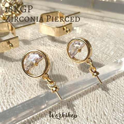 ☆再入荷☆【2pcs】ハーフラウンドジルコニアピアス　18kgpゴールド　22134