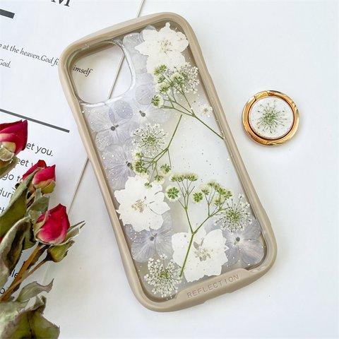 紫陽花iFace風押し花スマホケース、iPhone全機種対応、ストラップホルダ一、手帳型、iPhone14、iPhone14Pro、iPhone14plus、iPhone13、iPhone12