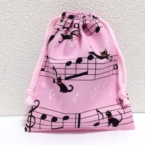 猫＆楽譜（ピンク）1 巾着袋