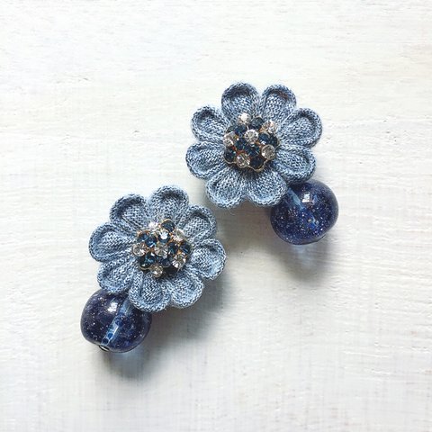 ✨💎Fancy vintage flowerイヤリング💎Swarovski blue&crystal💎青のベネツィアでおめかしver.✨和装 フラワーギフト  お出かけ ギフト