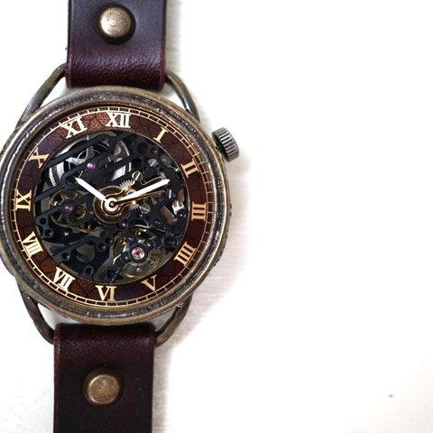 メカニックブラック　AT　ワインブラウン　真鍮　手作り腕時計