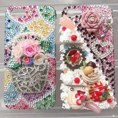 大会作品♪小花とスワロフスキーのiPhoneケース♪