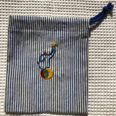 刺繍のコップ入れ巾着ポーチ☆サーカスのぞう