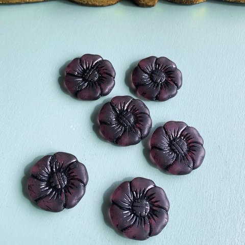 【1コずつ販売】JIRI＊IVANA#czech beads#チェコビーズ　flower22㍉　bordeaux grape/black