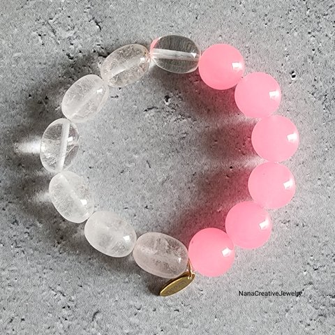 【Minne 限定】Two colors bracelet (クリスタルアゲート×ジェード)