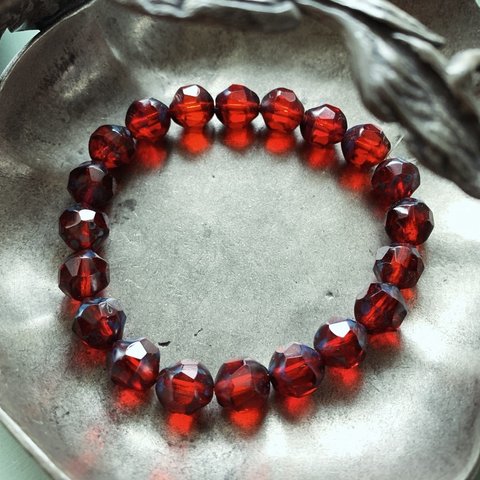 【1連20コセット】JIRI＊IVANA#czech beads#チェコビーズ　central cut10✖️11㍉　garnet red/ picasso