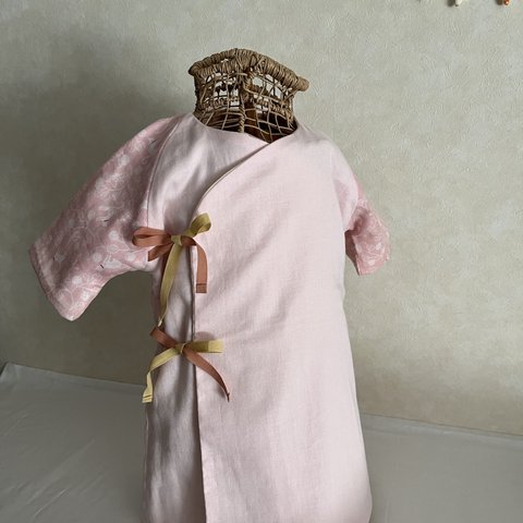 【NEW】リバーシブル新生児用長肌着(50～70cm) ねこピンク