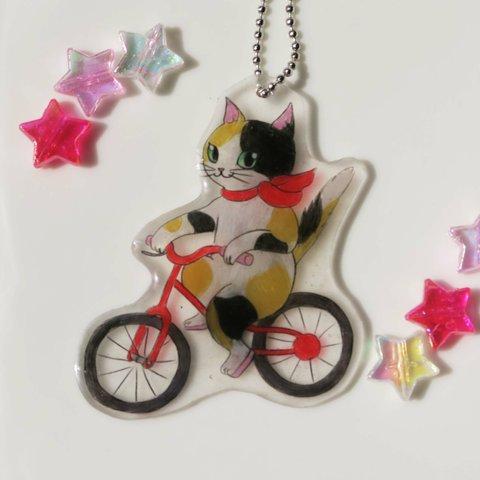 猫とのりものキーホルダー〈自転車〉