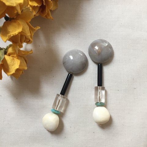 006  greymarble×clearbeadsイヤリング・ピアス