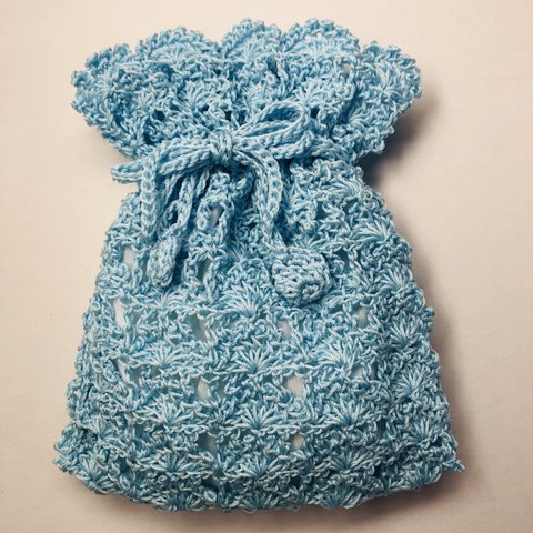 クロッシェレース　ポーチ(水色　Ｓ)月華　　　　　Crochet lace pouch (skyblue Ｓ）moon flowers
