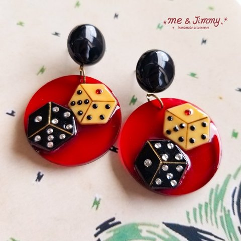 ◆Retro Twin Dice Earrings ピアス・イヤリング ◆【RED】サイコロピアス・イヤリング