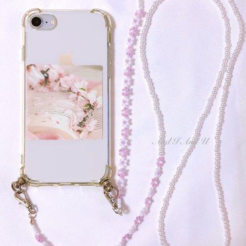 【舞桜】ビーズスマホストラップ / スマホショルダー / スマホチェーン / スマホストラップ 《iPhoneケース付き》or 《スマホストラップのみ》or 《ネジ式金具付き》