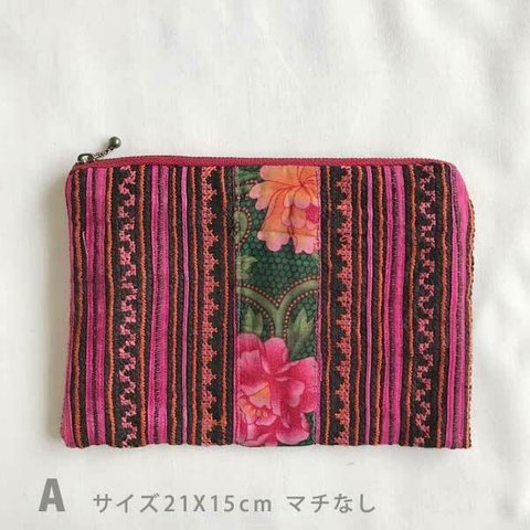 モン族刺繍古布リメイク　ポーチ