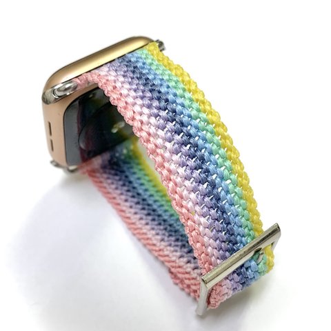 18.虹色で気持ちも着け心地もHappy☆ Rainbow Applewatchマクラメバンド 太めストライプmacrame