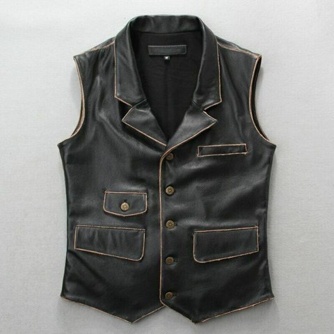 牛革ユーズド加工ノースリーブジャケット/ベスト Cow Leather Distressed Vest / Jacket