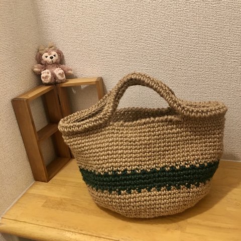 シンプルかわいい麻バッグ グリーン