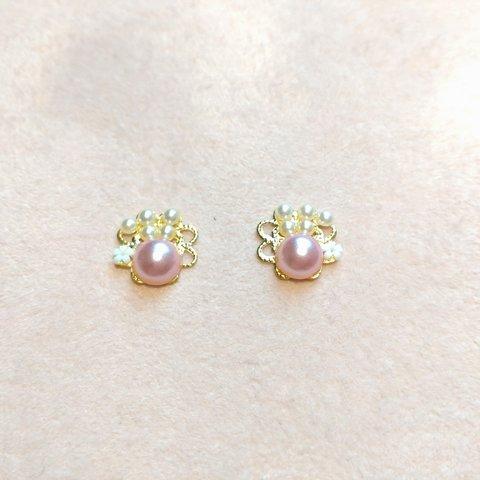 ピンクと白パールうさぎ 白いお花ピアス＆イヤリング #樹脂ピアス #樹脂ノンホールピアス #ステンレスピアス