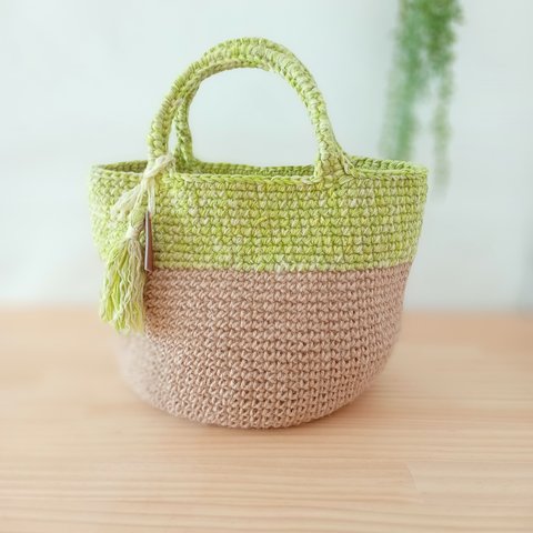 【再販】持ち手柔らか芽吹き色と麻ひものBAG