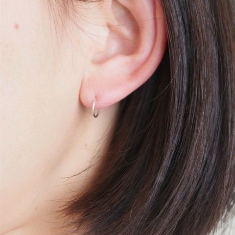 人気 No.5【silver925 】8mm キャッチレスミニフープピアス/素材違いで集めたくなる