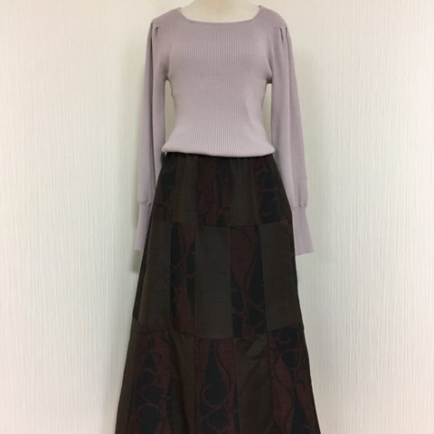 【着物　リメイク　スカート】2種類の紬を使ったフレアスカート