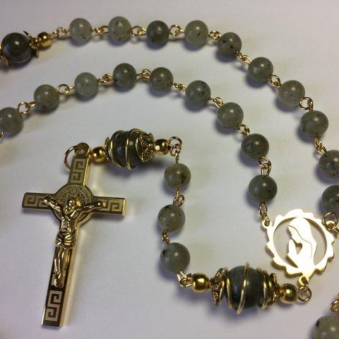 ロザリオ【１点物】(89)ラブラドライト パワーストーン 十字架 クロス Rosary,Catholic,Prayer Beads,Healing,Relaxing,Gemstone,Holy