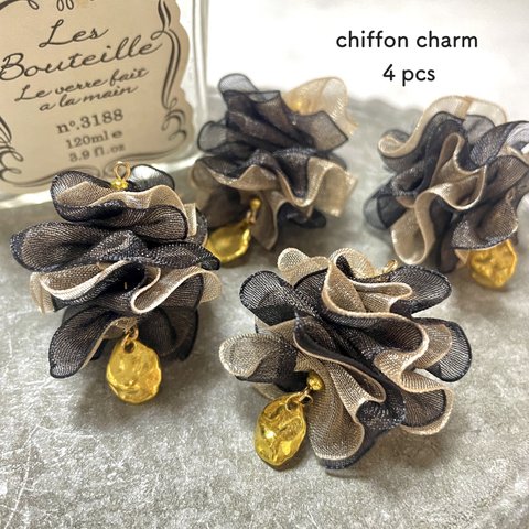 4pcs★charm・chiffon black×beige（シフォンチャーム）