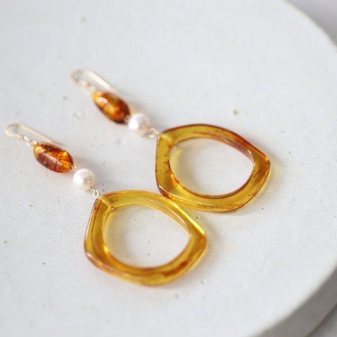 14KGF amber pearl pierce[kgf3571]