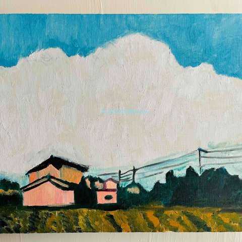 絵画「稲刈り後の田園風景２」F8・油彩・原画