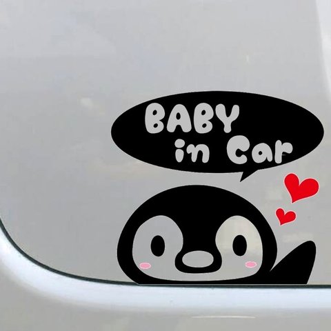 ひょっこりペンギン「BABY in Car」カッティングステッカー （白・黒）