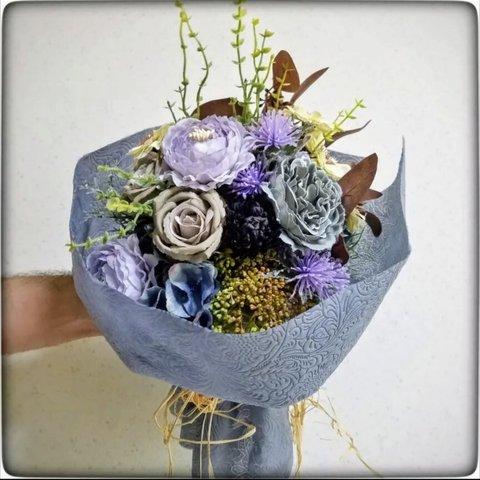 【SALE】シャビーシック&ナチュラルBouquet～ラナンキュラス×ローズ×銅葉 BLUE/GRAY