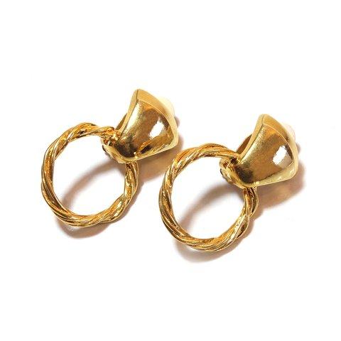 80s France 「Karl Lagerfeld」 Vintage Gold Tone Design Earrings