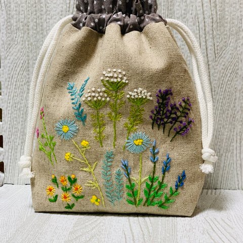 夏花の庭巾着袋