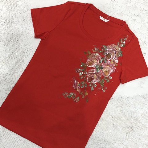 手描きTシャツMサイズオレンジ