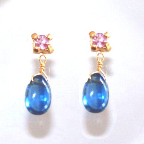 - natsu pink - Pink Sapphihre & Kyanite Earrings/Pierce