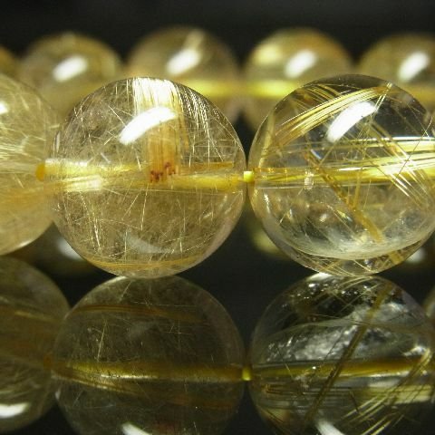 【写真現物】ゴールドルチルクォーツブレスレット　金針水晶数珠　１６ｍｍ　８２ｇ　Ｋｇ－３ 