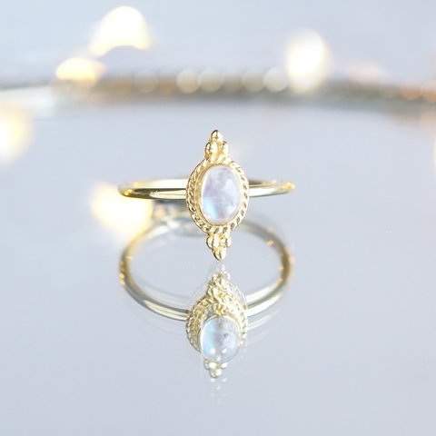 【Gold Vermeil/Gemstone】 Open Ring -Rainbow Moon Stone-,Phalange Ring,Midi Ring 