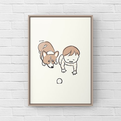 コーギー【ボール】A4ポスター　犬　ペット