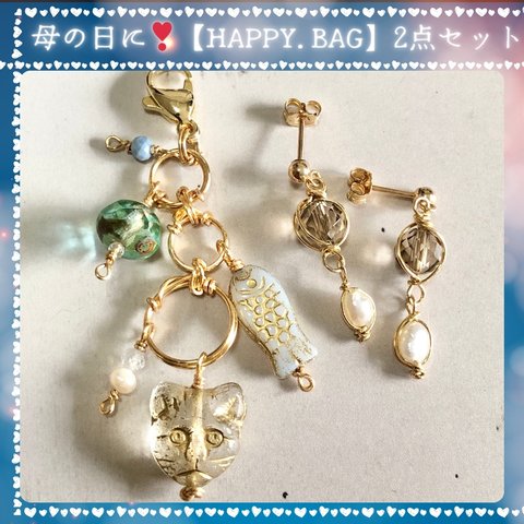 オンライン販売5周年記念・母の日に！【HAPPY.BAG】ファスナーチャーム&ピアス(orイヤリング)